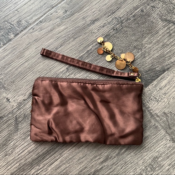 Small Brown Sequin Coin Purse/Wristlet - Picture 2 of 6
